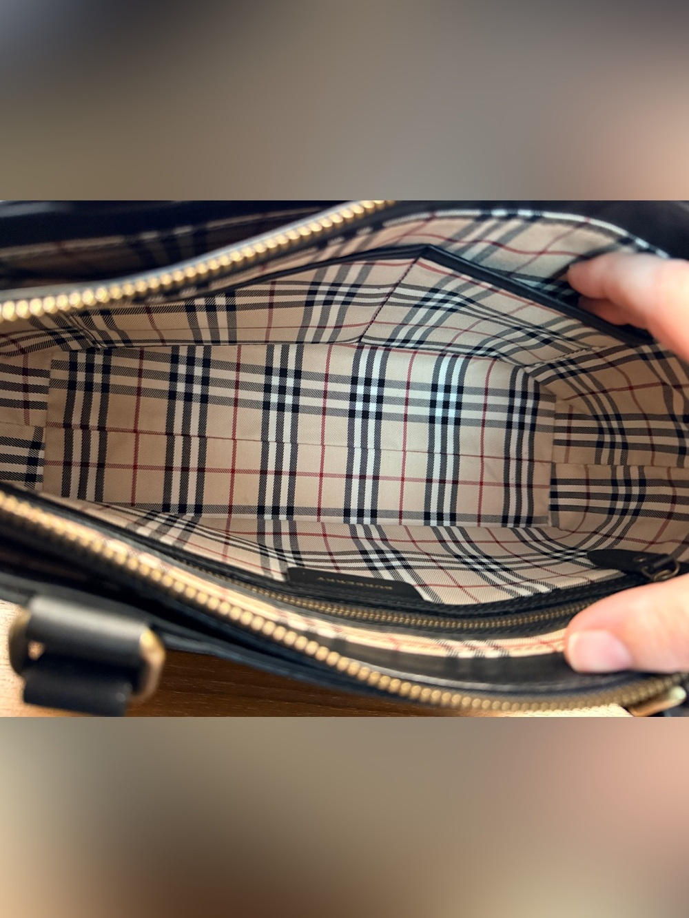 Burberry Black Leather Nova Check Tote Bag - Picture 10 of 13